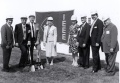 Groundbreaking Ceremony for Building 3 on 2 September 1992. Left to right: Mario V. Cammerano (Architect), Joseph A. Natoli (President, Joseph A. Natoli Construction Corp.), Merrill W. Buckley Jr. (IEEE President), Helen Merolla (President, Piscataway Township Council), Barbara Bye (President, Piscataway Chamber of Commerce), Eric Herz (IEEE Executive Director), John Powers (IEEE General Manager), and Edward J. Doyle (IEEE Facilities Committee).