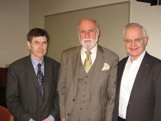 With Vint Cerf, VP & Chief Internet Evangelist, Google, in the center, at the IEEE Workshop on The Future of Information in May 2010 in Washington, DC, USA. Jon Rokne, VP, PSPB is on the left.