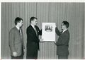 Award dinner, Feb. 2, 1959, presentation of HKN Merit Award picture to E.E. Dept - L-R Charley Meyer, Don Muckerhelde, Mr. Herweh