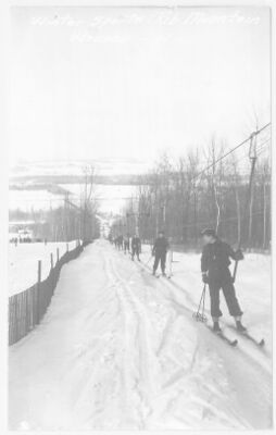 1937 Winter Sports – Rib Mountain, Wis. A J-Bar lift thought to be an un-licensed Constam copy by the American Steel & Wire Co.