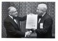 Harold Law (l) receiving Lamme Medal from President Arthur Stern at IEEE Annual Banquet 8 April 1975