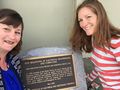 Karen Galuchie and Natalie Krauser-McCarthy with Semiconductor Planar Process plaque, Palo Alto, California, U.S.A.