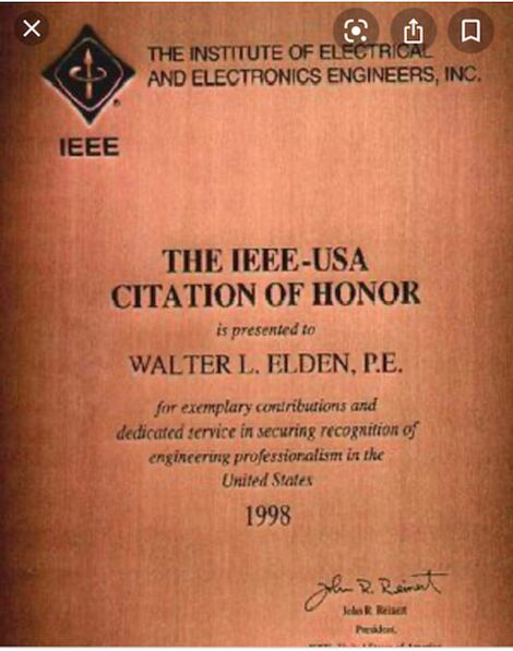 IEEE USA 1998 CITATION AWARD FOR EGINEERING PROFESSIONALISM IN THE USA 1998